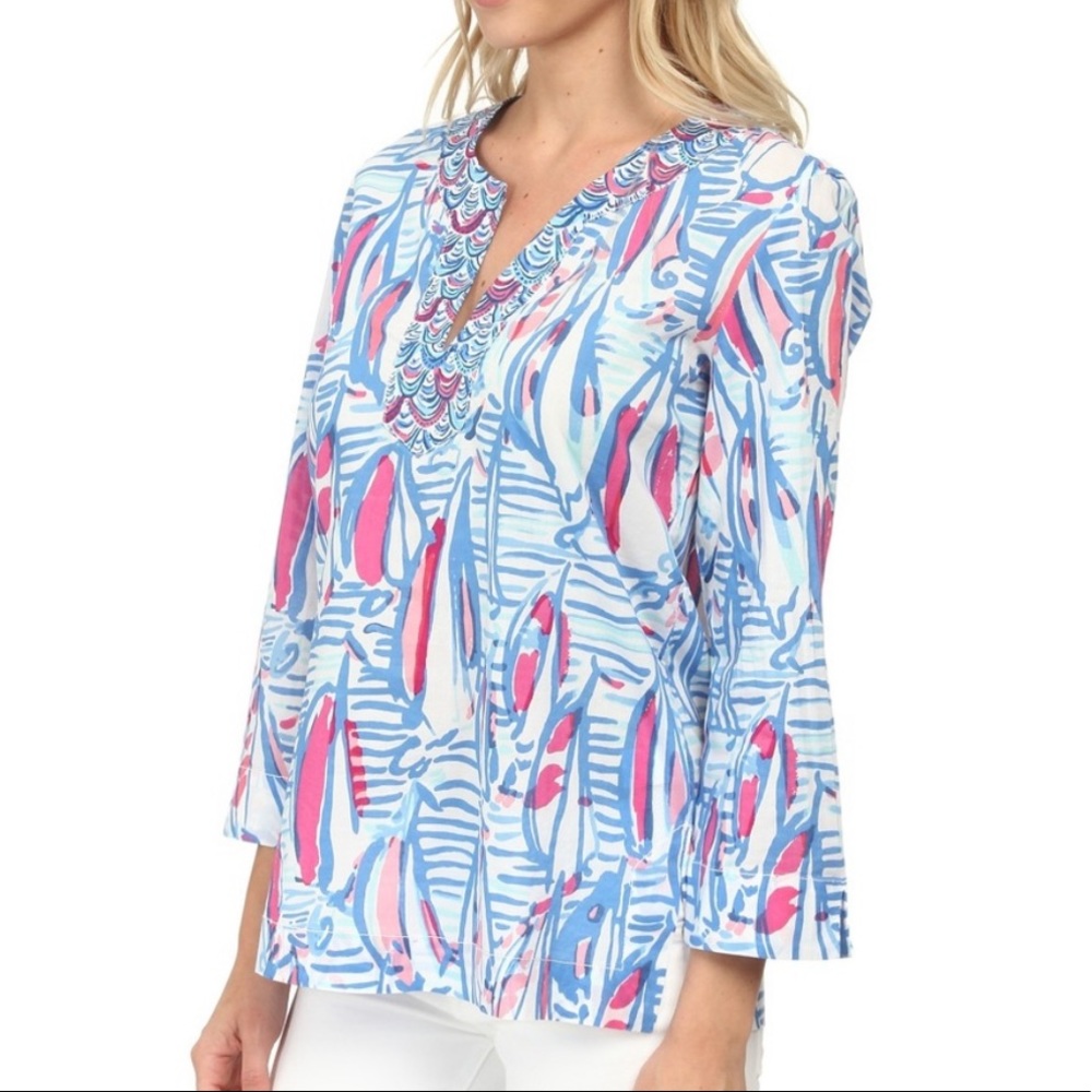 Lilly Pulitzer Red Right Return Amelia Sailboat Island Tunic Top Size XS